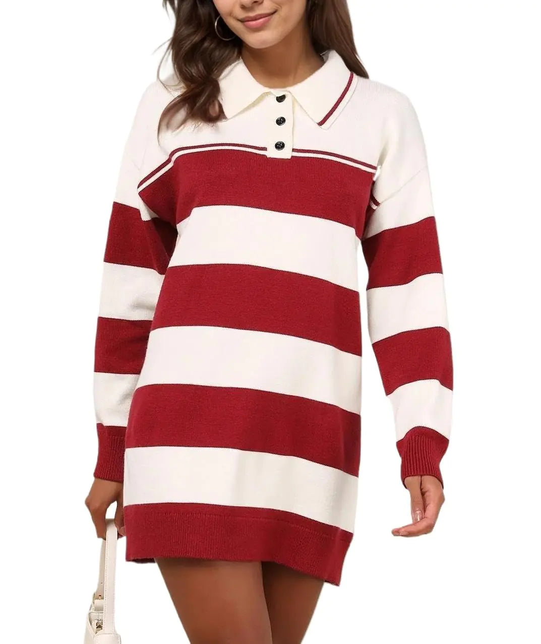 LifeShe Robe Pull Rayée Femme Manches Longues Tricotée Pulls Amples Tunique Mini Robes