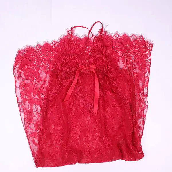 Chemise de nuit fendue à manches longues et détails en dentelle (Lingerie)