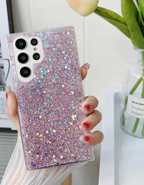 Cargar imagen en el visor de la galería, Funda MUYEFW para Samsung Galaxy S22 Ultra 6.8 con purpurina para mujeres y niñas, bonita funda protectora (rosa)

