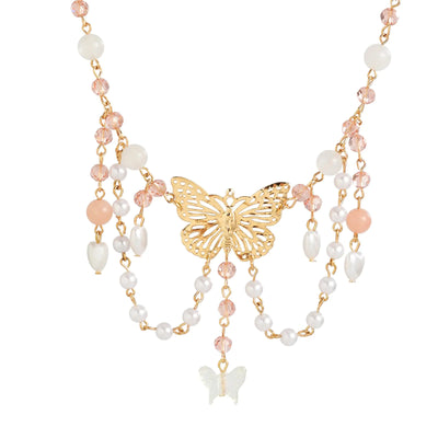YURAOER Gargantilla de mariposa con borlas de hadas - Elegante collar con colgante de mariposa colorido, joyería de disfraz bohemio para mujer (dorado)