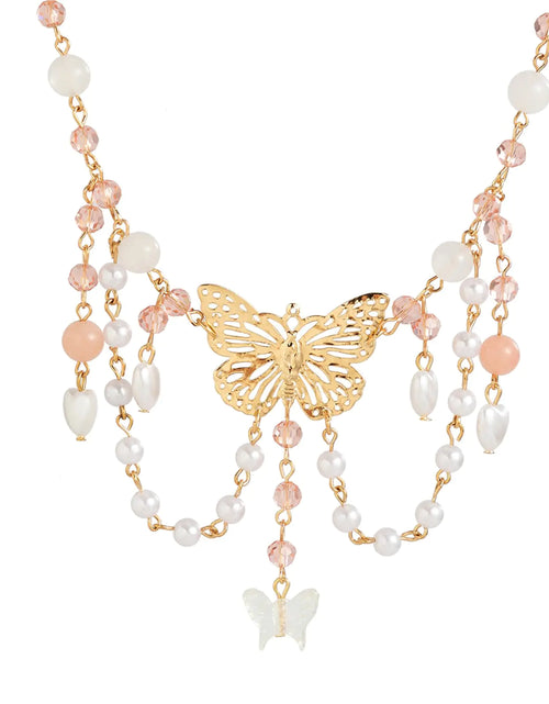 Load image into Gallery viewer, YURAOER Fairy Tassel Butterfly Choker Necklace - Colorful Butterfly Pendant Necklace Elegant Bohemian Butterfly Costume Jewelry for Women (gold)
