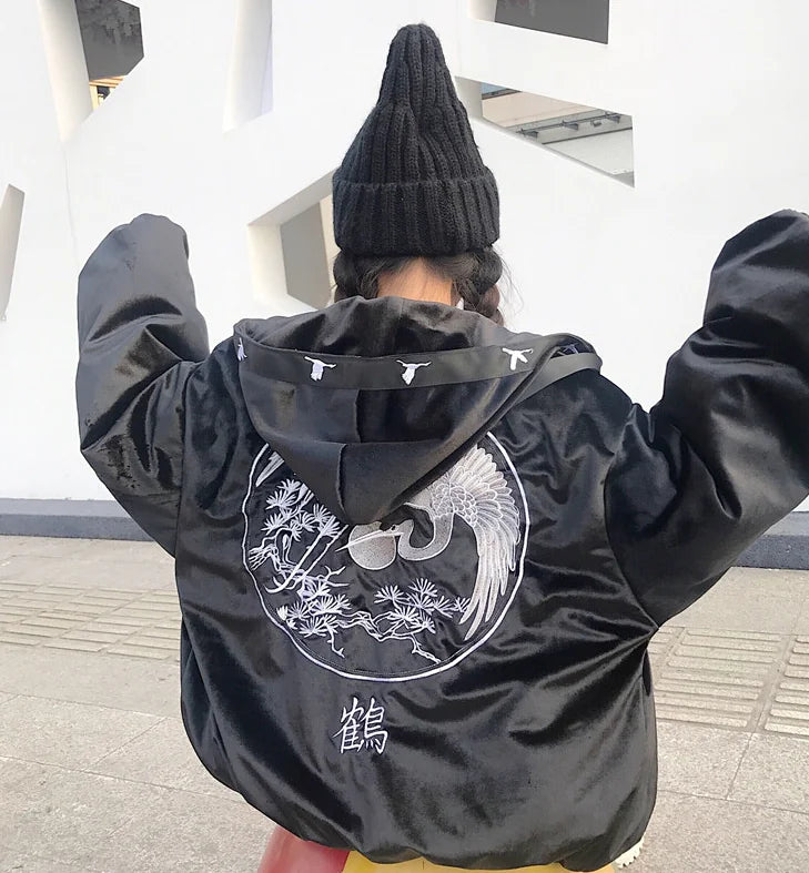 Veste à capuche, Blouson de baseball, Motif grue
