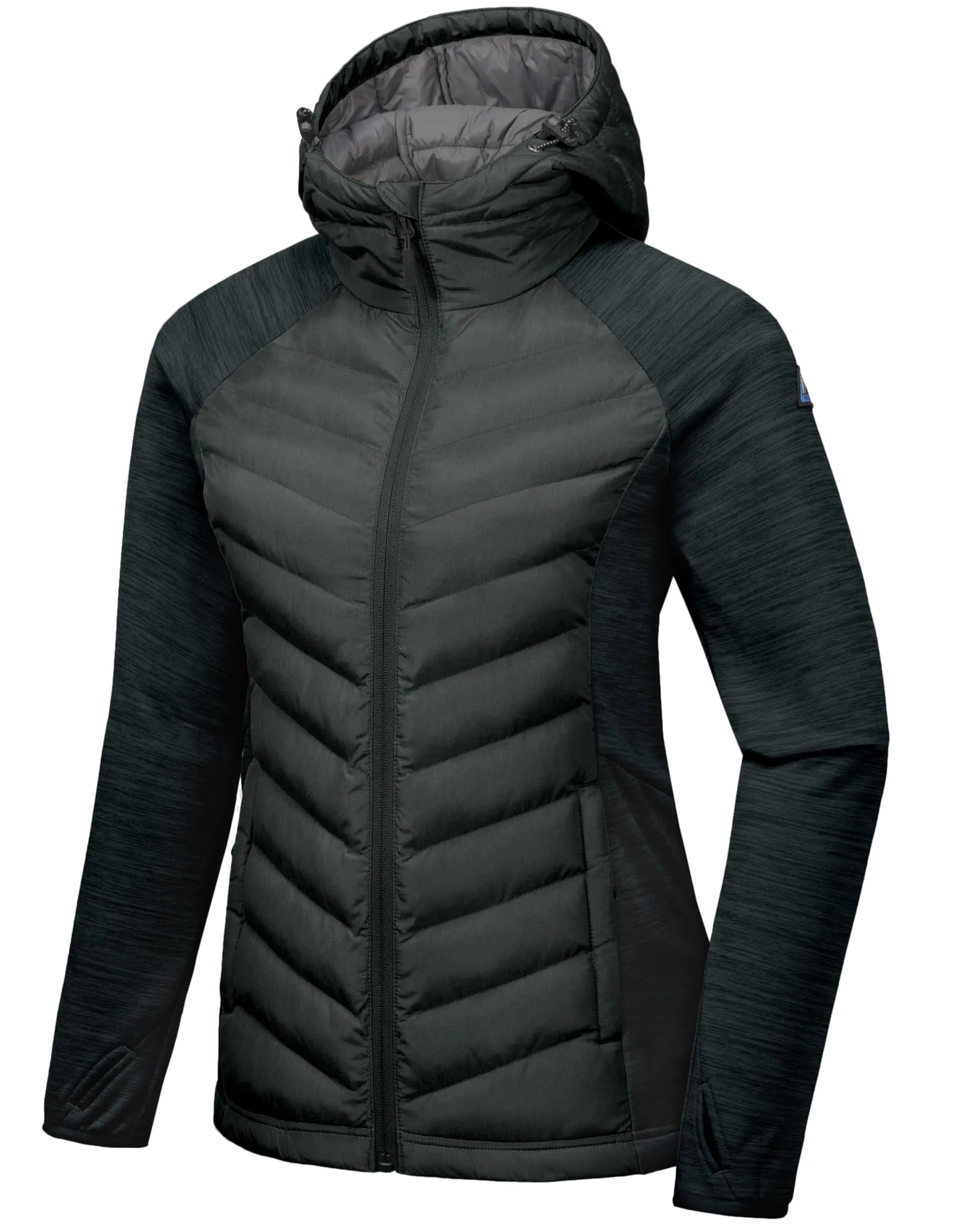 Mapamyumco Veste de randonnée isolée pour femme, veste hybride thermique de course à capuche, légère, respirante et chaude, noire S