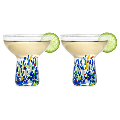 Large Stemless Margarita Glasses – Set of 2-14oz Luxury Hand Blown Confetti Margaritas Martini Cocktails Water Wine Dessert & Champagne Glasses Cinco de Mayo Hand Blown - Mexican Confetti Glass
