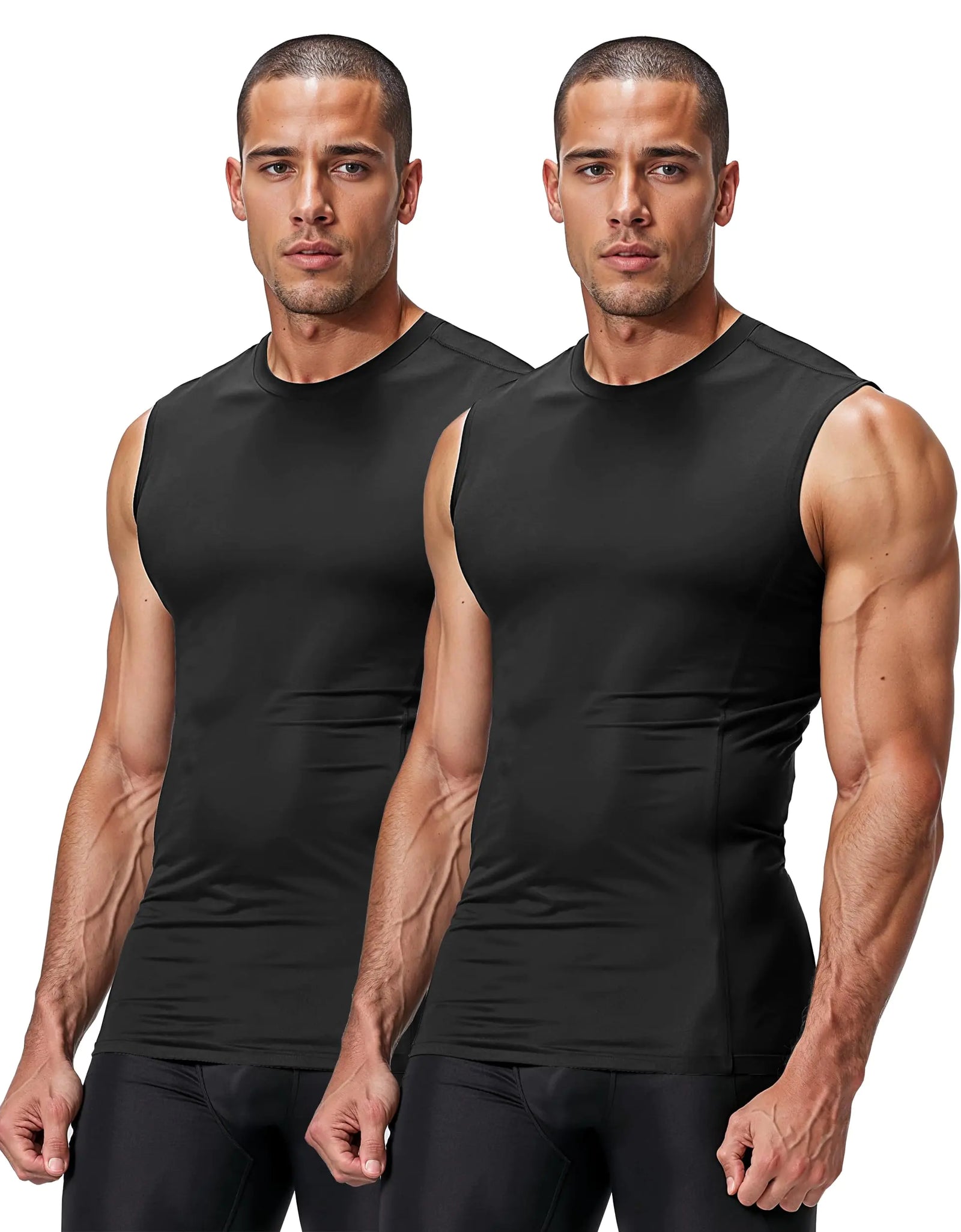 DRSKIN 2 Pack Mens Compression Shirts Sleeveless Tank Top Athletic Sports Workout Running Base Layer Active (COMTK (B+B) XXL)