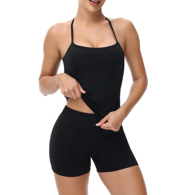 Cute Gym Yoga 2 Piece Sets for Women Workout Crop Tank Tops Athletic Shorts Outfits Suits Loungewear Underwear Pajamas Sleepwear Swimsuits Swimwear Teen Girls Basic Clothes Summer Beach Swim Black L