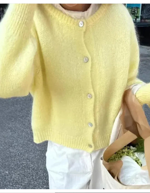 Load image into Gallery viewer, Solid Color Round Neck Single-breasted Cardigan Sweaters Coat
