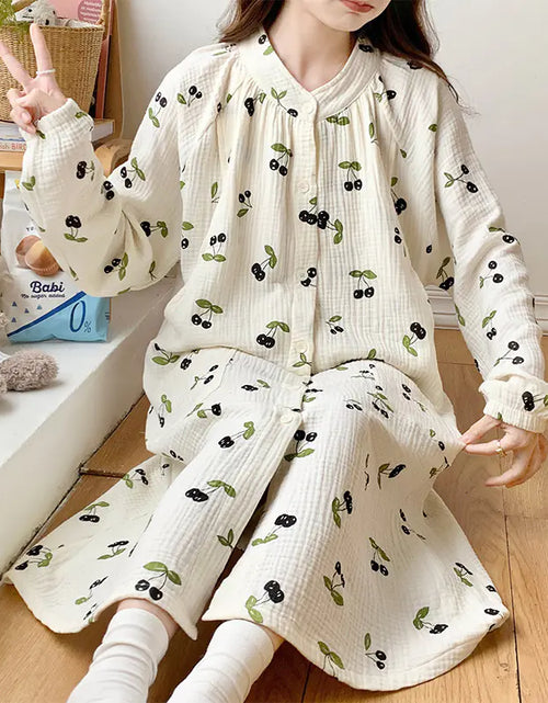 Load image into Gallery viewer, Cotton Gauze Maternity Nightwear for Nursing and Home

