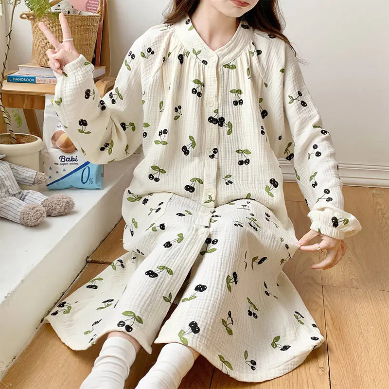 Cotton Gauze Maternity Nightwear for Nursing and Home