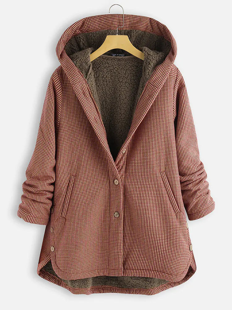Veste à capuche unie et veste à carreaux