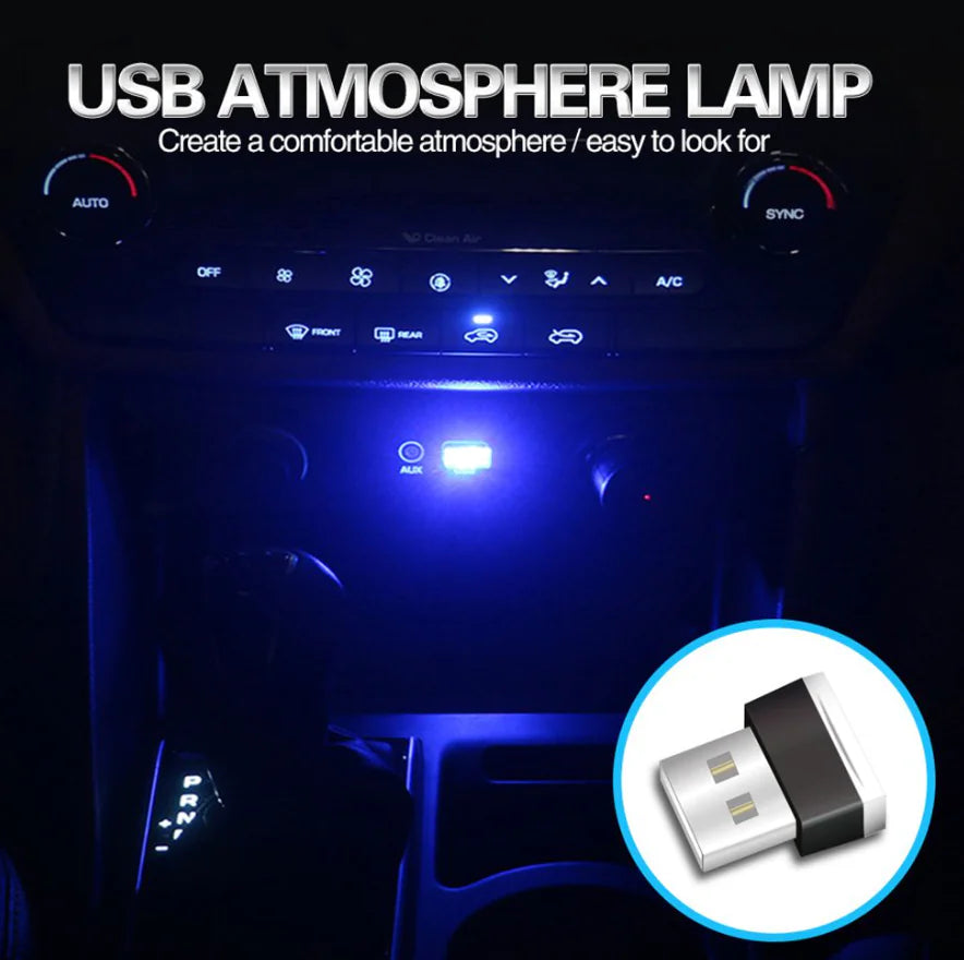 3x Mini Luz LED Azul USB Interior de Coche Lámpara de Ambiente Neón Accesorios