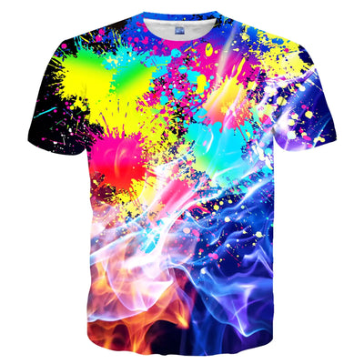 EOWJEED Mens Womens Shirts 3D Colored Print Graphic Tee Shirts Novelty Fashion Short Sleeve for Adult Youth S