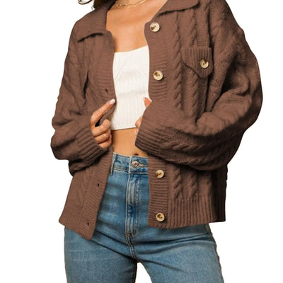 Sidefeel Womens 2024 Fall Long Sleeve Open Front Cardigan Sweaters Button Down Cable Knit Chunky Sweaters Outwear Brown 2XL