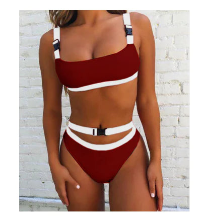 Solid Color Bikini Set with Buckle Swimwear