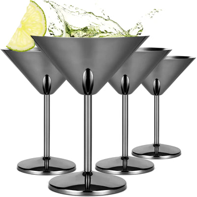 Lifecapido Stainless Steel Martini Glasses Set of 4 8 oz Unbreakable Cocktail Glasses with Stem Manhattan Glasses Cosmopolitan Gimlet Glasses for Engagement Wedding Home Parties Bars Black