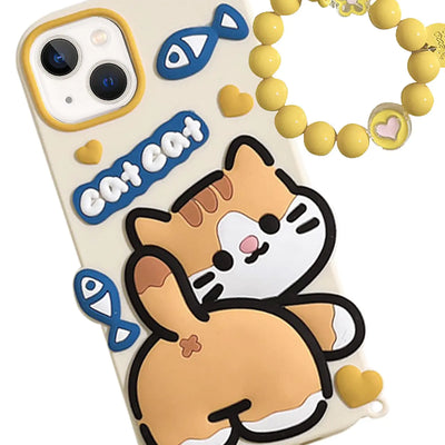 Fundas de teléfono JIATAY para iPhone 12 Pro Max, bonitas con correa de muñeca, funda de silicona 3D, diseño de animales Kawaii, fundas protectoras para mujeres y niñas (gato, naranja, iPhone 12 Pro Max)