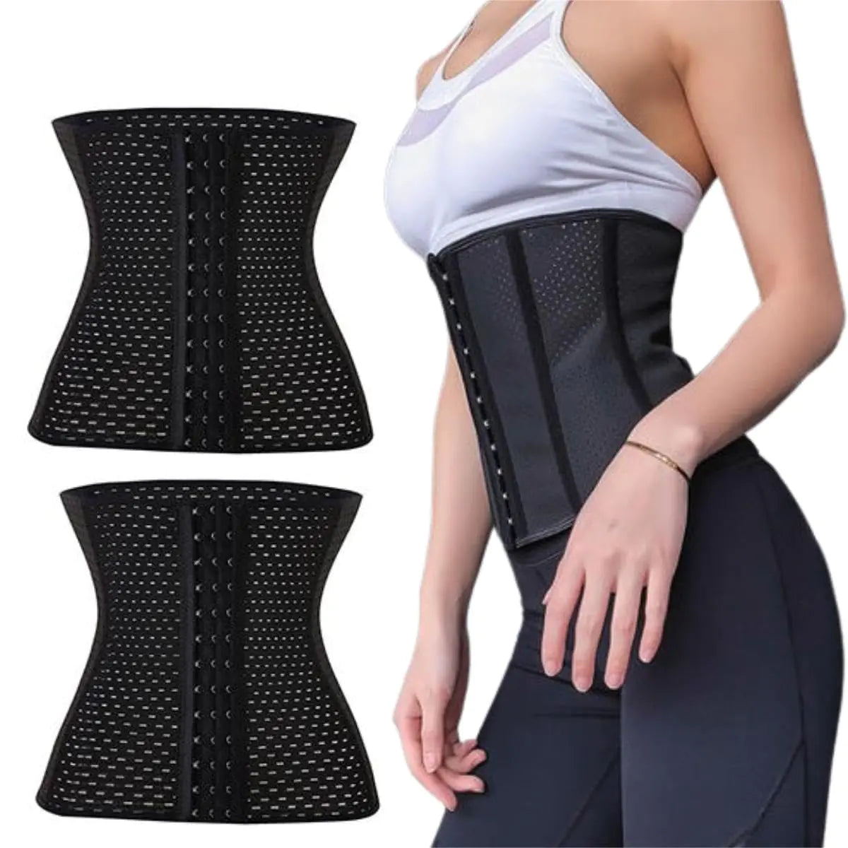 Eitonbu 2Pcs Womens Shapewear-Instantly Reduces Your Waist Size ，Giving You an Hourglass Figure，Waist Trainer Corset，Steel Boned Tummy Control Body Shaper with Adjustable Hooks，Black Corset（ M Size ）