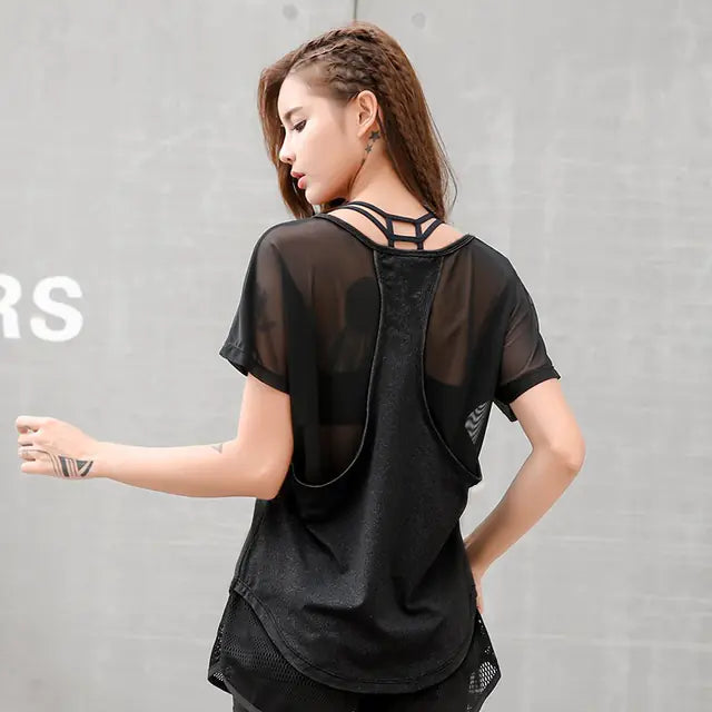 Summer Women's Mesh Patchwork Fitness Running T-shirts