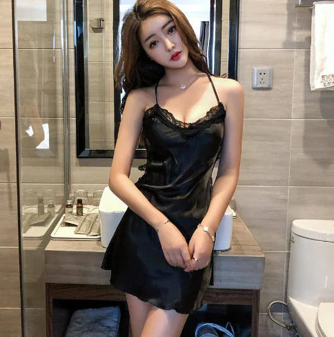 Load image into Gallery viewer, Transparent Ice Silk Lace Pajamas Nightwear Set
