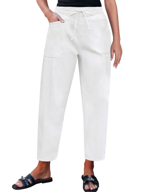 Load image into Gallery viewer, luvamia Womens White Jeans Trousers Pants for Women Baggy Jeans for Woman Barrel Jeans Women Western Jeans for Women Stretchy Jeans for Women Cream White Size Medium US Size 8 to Size 10
