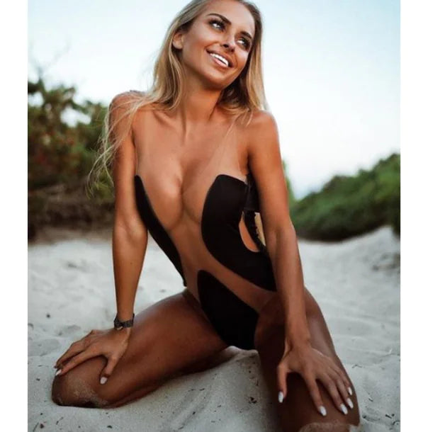Mesh Bikini One-Piece Swimsuit with Sheer Panels