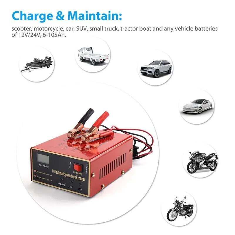 Cargador de batería sin mantenimiento 12V/24V 10A 140W de salida para coche eléctrico Pro