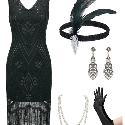 YESSA Great Gatsby Dresses for WomenFringe Flapper Dresses 1920s Dresses for Women Roaring 20s Dress for Harlem Nights-Flapper CostumesX-LargeBlack