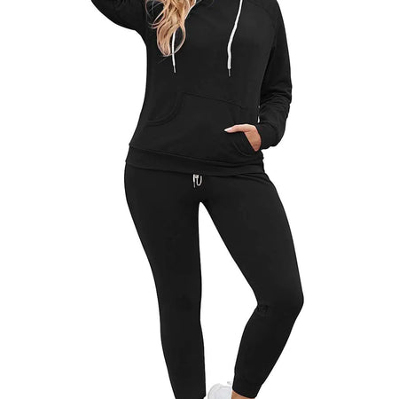 Fixmatti Women Casual Hoody Pullover Sweater Running Pant 2PCS Sweatsuit Black XL