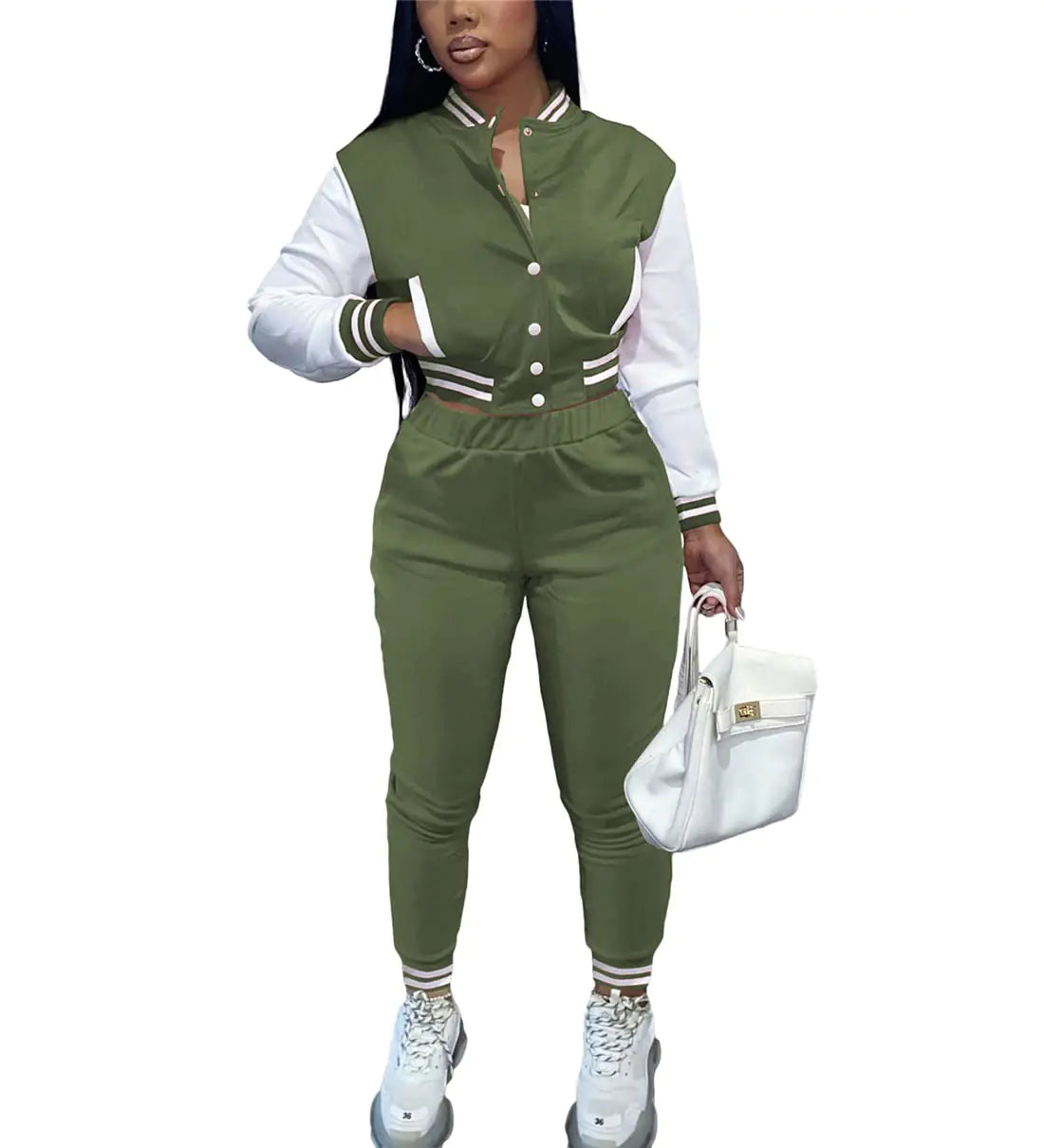 Conjunto de 2 piezas para mujer, chaqueta de béisbol estilo universitario, uniforme deportivo, chándal.