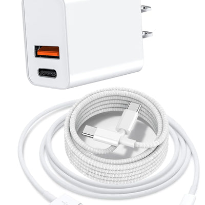 Cargadores de teléfono para Apple Phone 15 Pro Max 15pro/14 Pro Max/14pro/14 Plus/14/13/12/11/Se, bloque de cargador dual USB-C, cable USB-C a Lightning, cable USB a tipo C para iPad Samsung Galaxy Google Pixel