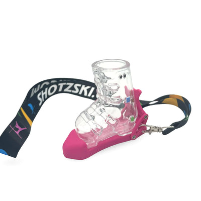 ShotzSki Selfie - Fun Party Ski Boot Shot Glass - Releasable Ski Boot and Binding (Pink)