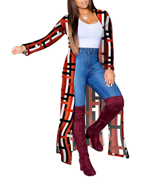 Load image into Gallery viewer, Geometric Print Long Casual Jacket
