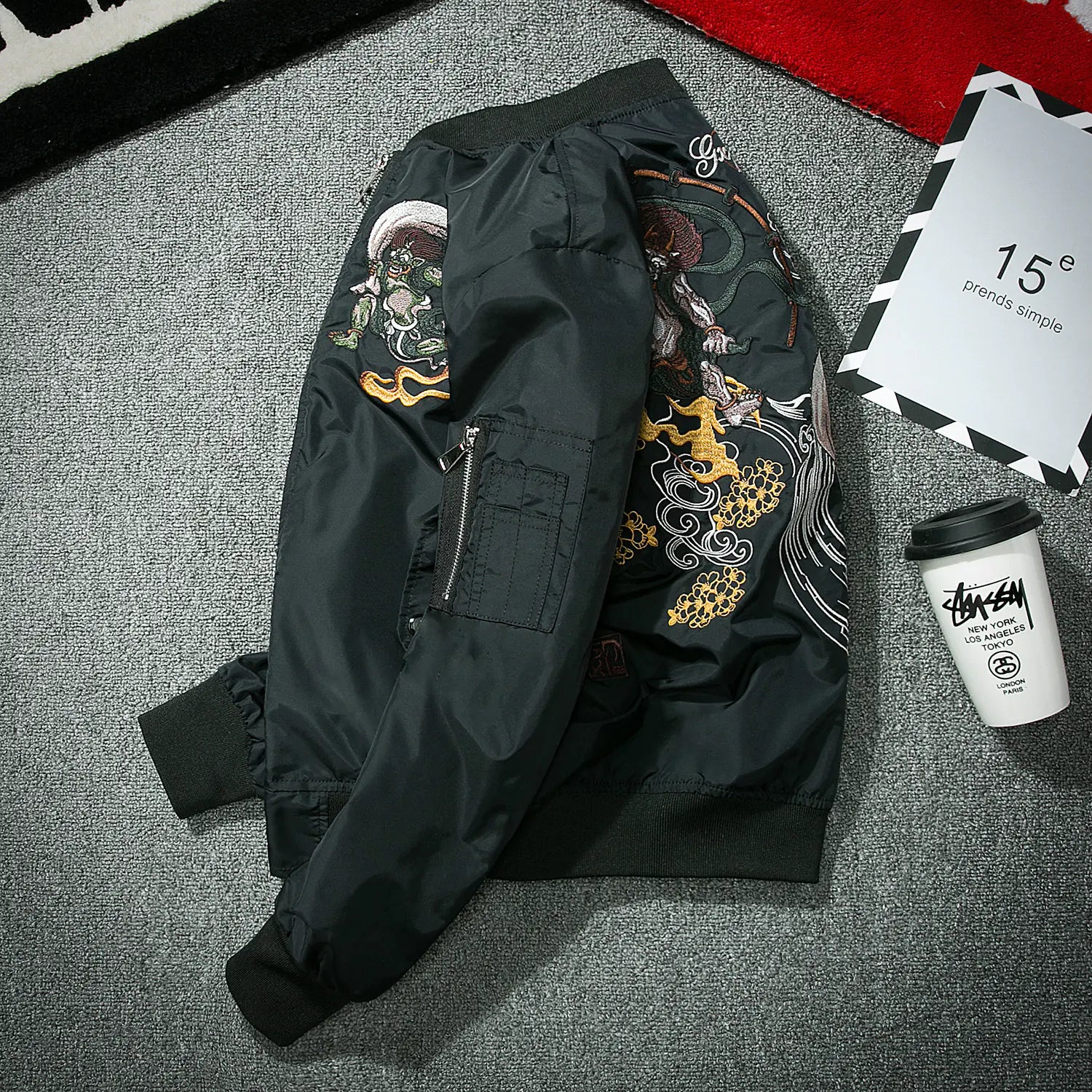 Chaqueta de piloto bordada y chaqueta de béisbol combinadas