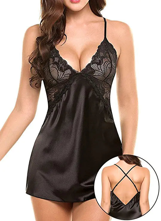 Women's Deep V Neck Backless Lingerie Nightwear