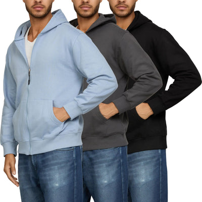 PURE CHAMP 3 pk Cotton Hoodies for Men Full Zip Up Mens Hoodies Fleece long sleeve Active Athletic Workout Sweatshirts for Men S-3XL(Set 4 Size SMALL)