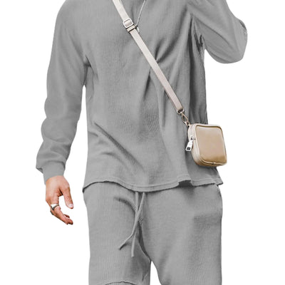 Babioboa Mens Solid T Shirt suits Homewear Sweatsuits 2 Piece short sets Year Round Tracksuit Casual Daily(GreyXXXL)