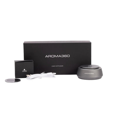 Difusor inteligente Aroma360 para coche - Difusor inteligente de aromaterapia para coches - Difusor de aire portátil - Difusor ambientador para coche que detecta cuando el coche está encendido - Accesorios inteligentes para coche - Plata