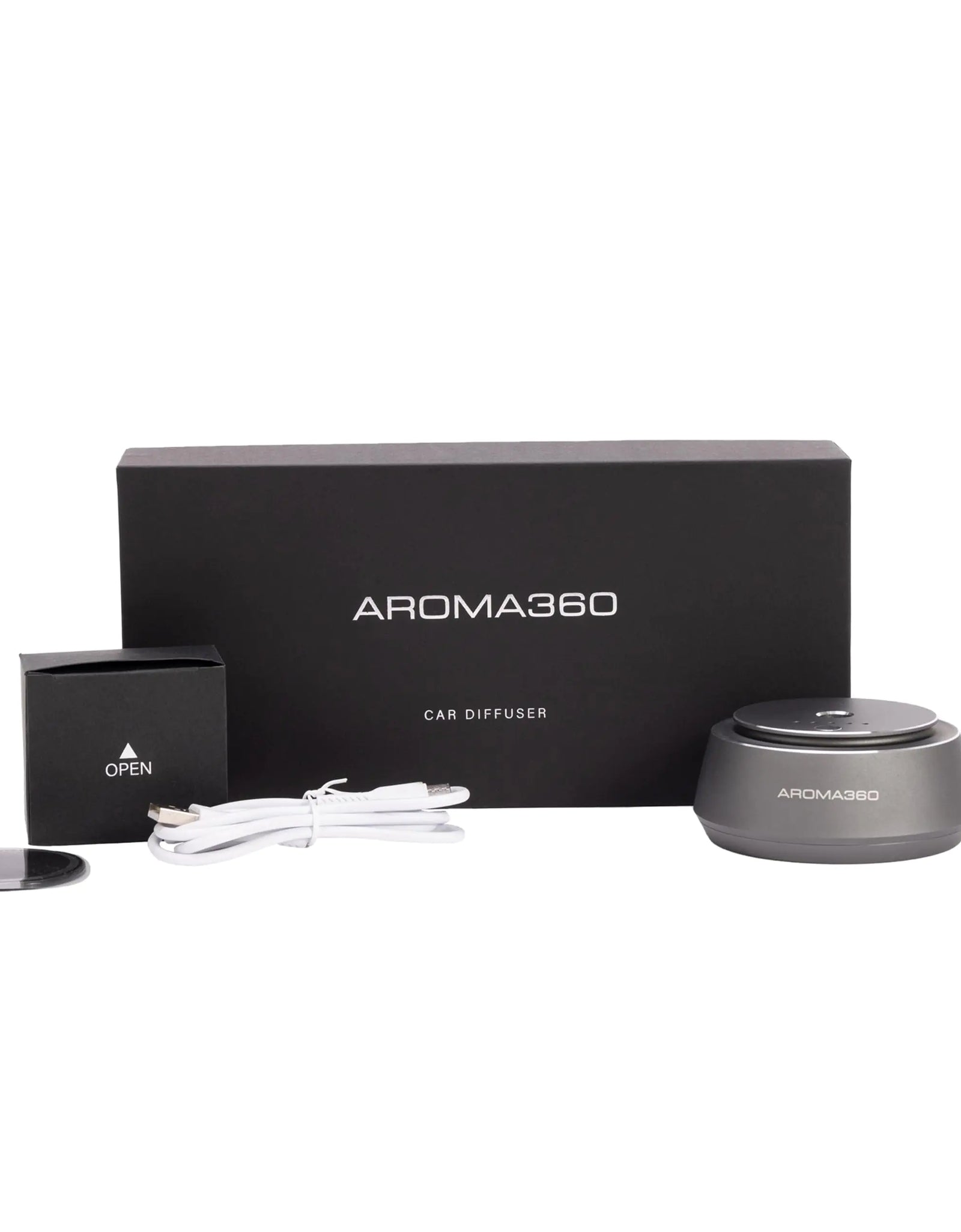 Aroma360 Smart Car Diffuser - Smart Aromatherapy Diffuser for Cars - Portable Air Diffuser - Air Freshener Diffuser for Car That Detects When Car is On - Smart Car Accessories - Silver