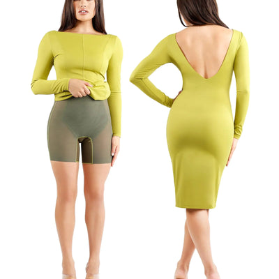 Popilush Shapewear Cocktail Dress Backless Shaper Dress with Built in Shapewear Long Sleeve Cocktail Dresses for Women Dark Green