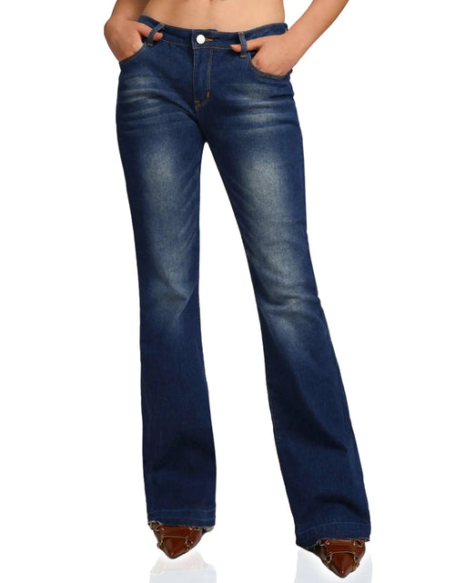 Load image into Gallery viewer, PEIHOT Low Rise Boot Cut Jeans for Woman Butt Lifting Stretch Denim Pants Trendy Small Dark Blue
