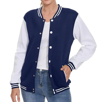 ACEFAST INC Womens Varsity Jacket Baseball Uniform Casual Long Sleeve Sport Bomber Jacket Coat
