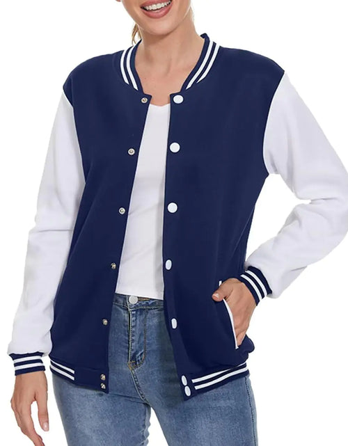 Load image into Gallery viewer, ACEFAST INC Womens Varsity Jacket Baseball Uniform Casual Long Sleeve Sport Bomber Jacket Coat
