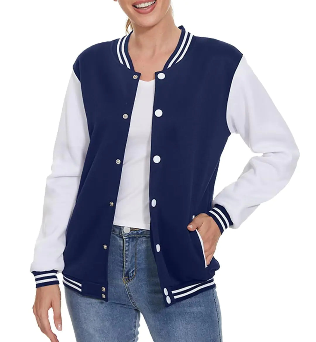 ACEFAST INC Womens Varsity Jacket Baseball Uniform Casual Long Sleeve Sport Bomber Jacket Coat