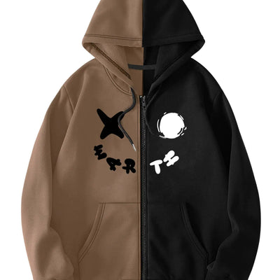 RoseSeek Mens Zip Up Hoodies Graphic Long Sleeve Pullover Hoodies Sweatshirt Western Streetwear Hoodies Deep Brown Large