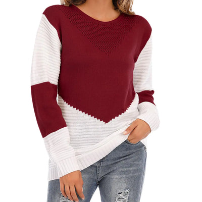 shermie Womens Long Sleeve Crew Neck Sweater Colorblock Casual Knitted Pullover Sweaters (Medium Camel)