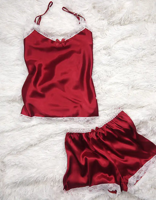 Load image into Gallery viewer, Lace and Satin Lingerie Cami Sleepwear Set
