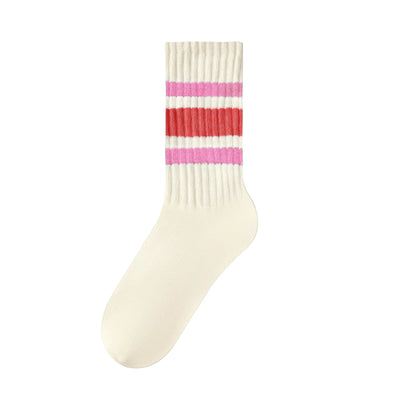 Chaussettes Crew pour Femme Rayées Rétro Chaussettes Amples Chaussettes Froncées Vintage Mignonnes Chaussettes Crew Rayure Rose Taille Unique