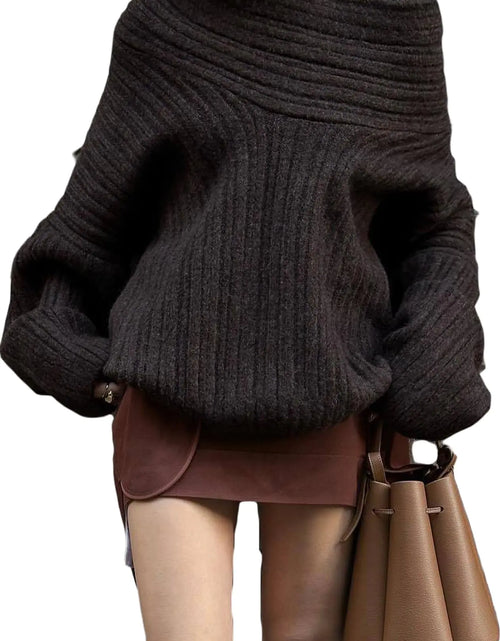 Load image into Gallery viewer, Kwunbwa Womens Off The Shoulder Sweater Oversized Batwing Long Sleeve Loose Chunky Knit Pullover Sweaters Top Brown
