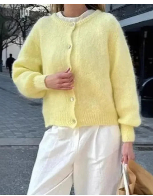Load image into Gallery viewer, Solid Color Round Neck Single-breasted Cardigan Sweaters Coat
