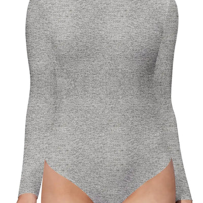 SHEIUGU Mock Neck Turtleneck Long Sleeve Bodysuits for Women Basic Ribbed Bodysuit (Long Sleeve Heather GreyX-Large)